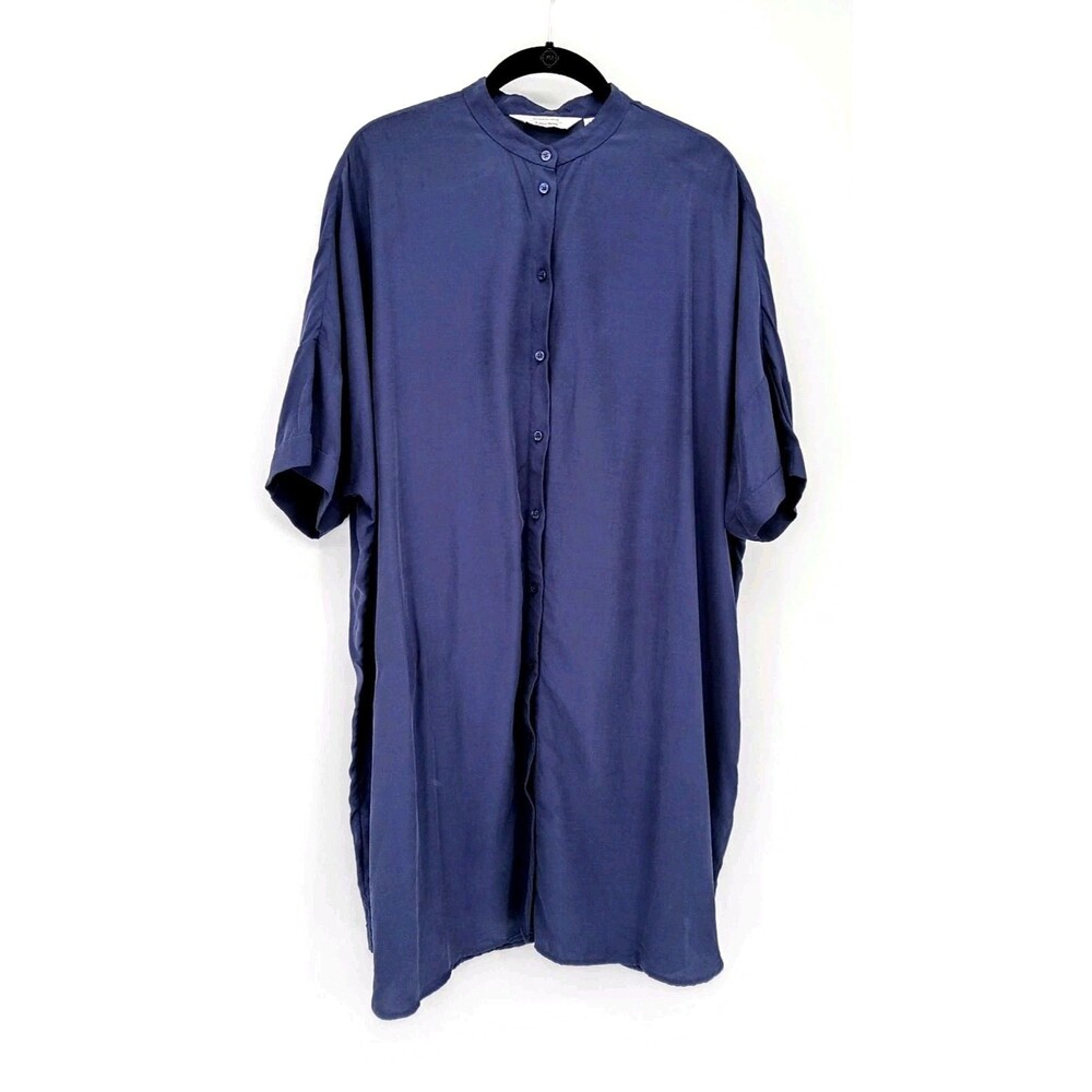 & Other Stories Stockholm Atelier Oversized Collarless Shirt Dress 4 Blue